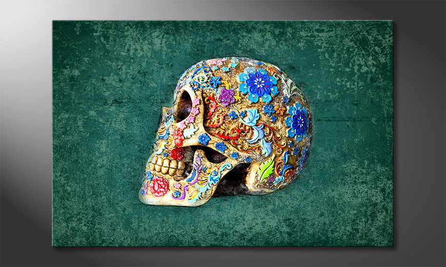 Das Leinwandbild Colorful Skull