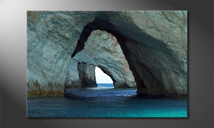 Das-gedruckte-Leinwandbild-Blue-Caves-90x60-cm