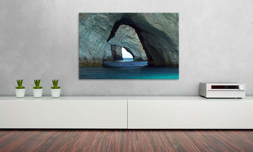 Das gedruckte Leinwandbild Blue Caves 90x60 cm