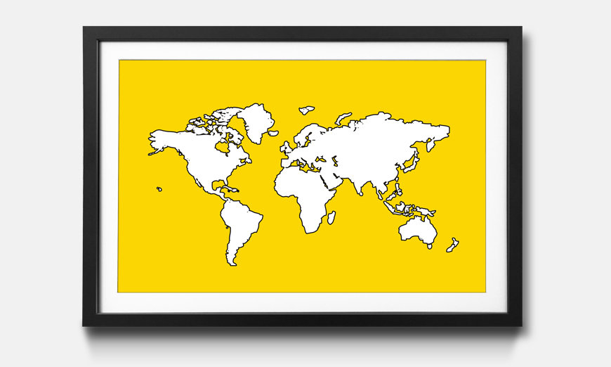 Das gerahmte Wandbild Map Of The World Yellow