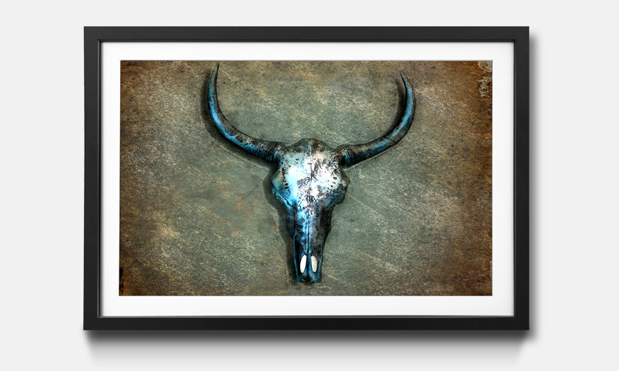 Der gerahmte Kunstdruck Buffalo Skull