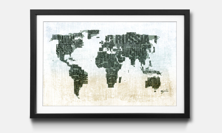 Der gerahmte Kunstdruck Worldmap No 1