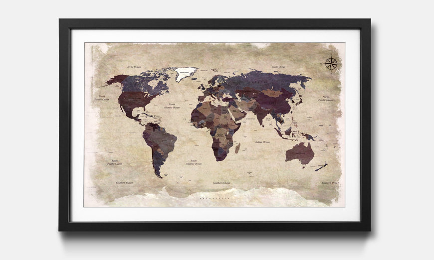 Kunstdruck gerahmt Old Worldmap 3