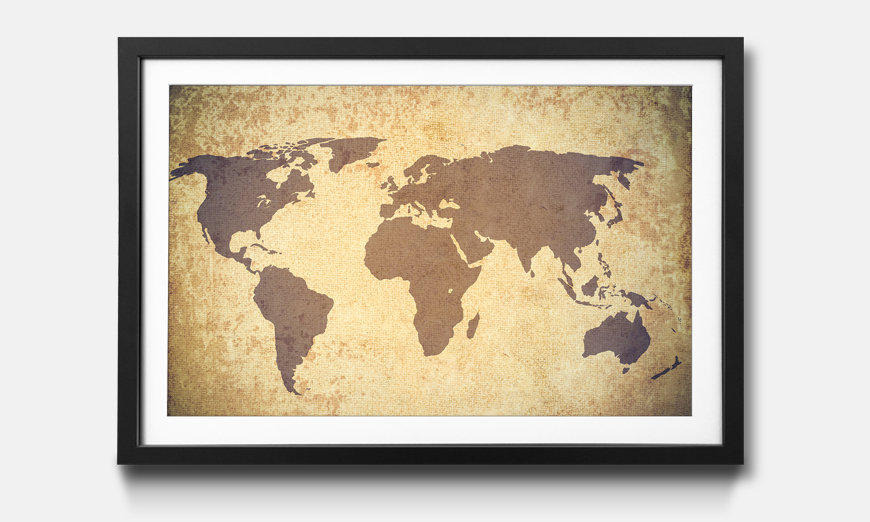 Kunstdruck gerahmt Worldmap Grunge