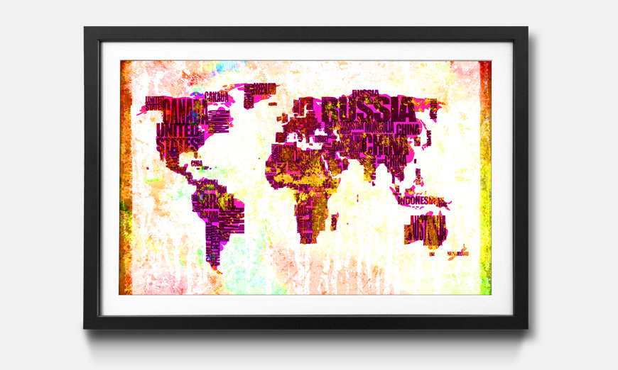 Kunstdruck gerahmt Worldmap No 3