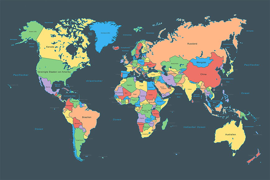 Vlies Fototapete Colorful Map ab 120x80cm