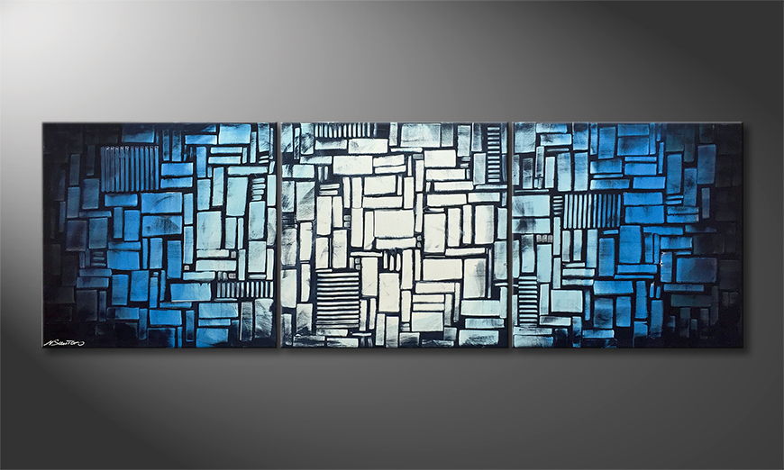 Von Hand gemalt Cubic Waves 210x70cm